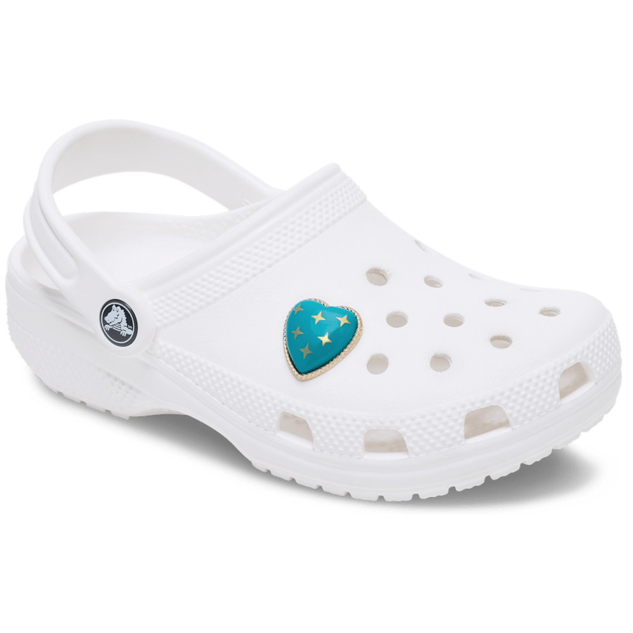 Crocs On sale | Turquoise and Gold Heart Jibbitz™ charms