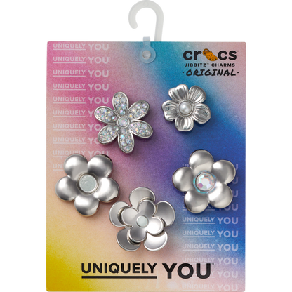 Crocs - Monochrome Slvr Flwrs 5 Pack Jibbitz™ charms Women|Men|Jibbitz™ Charms