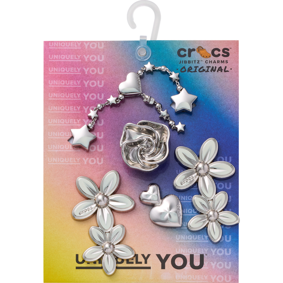 Crocs Online | Silver Meta Floral 5 Pack Jibbitz™ charms