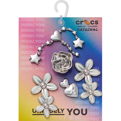 Crocs - Silver Meta Floral 5 Pack Jibbitz™ charms Women|Men|Jibbitz™ Charms